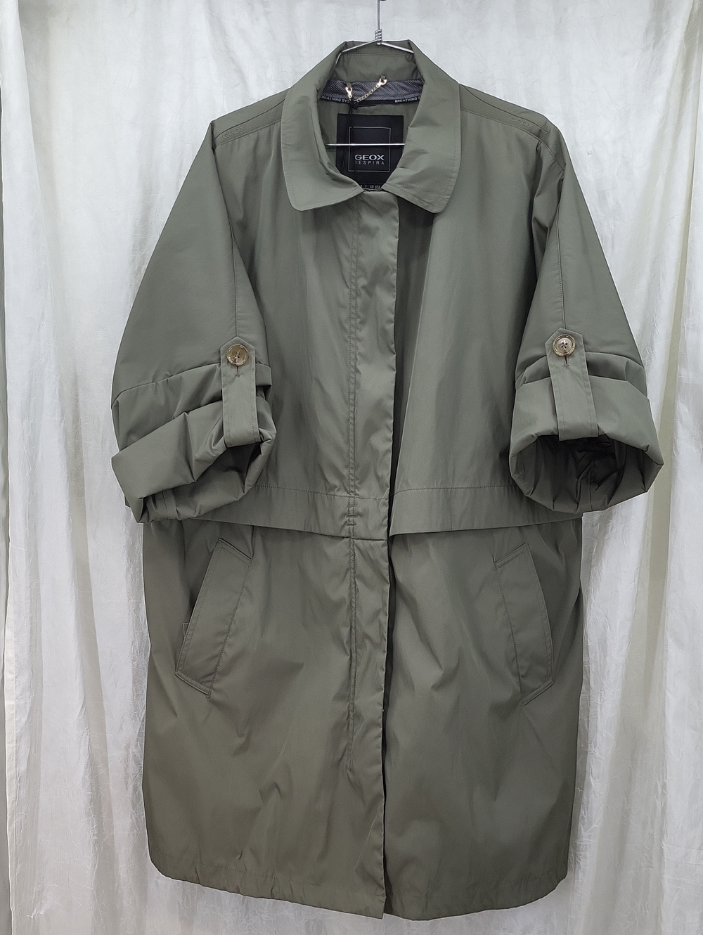 Geox Trench Coat Cape Jacket Deep Olive Khaki Military Green Size 14